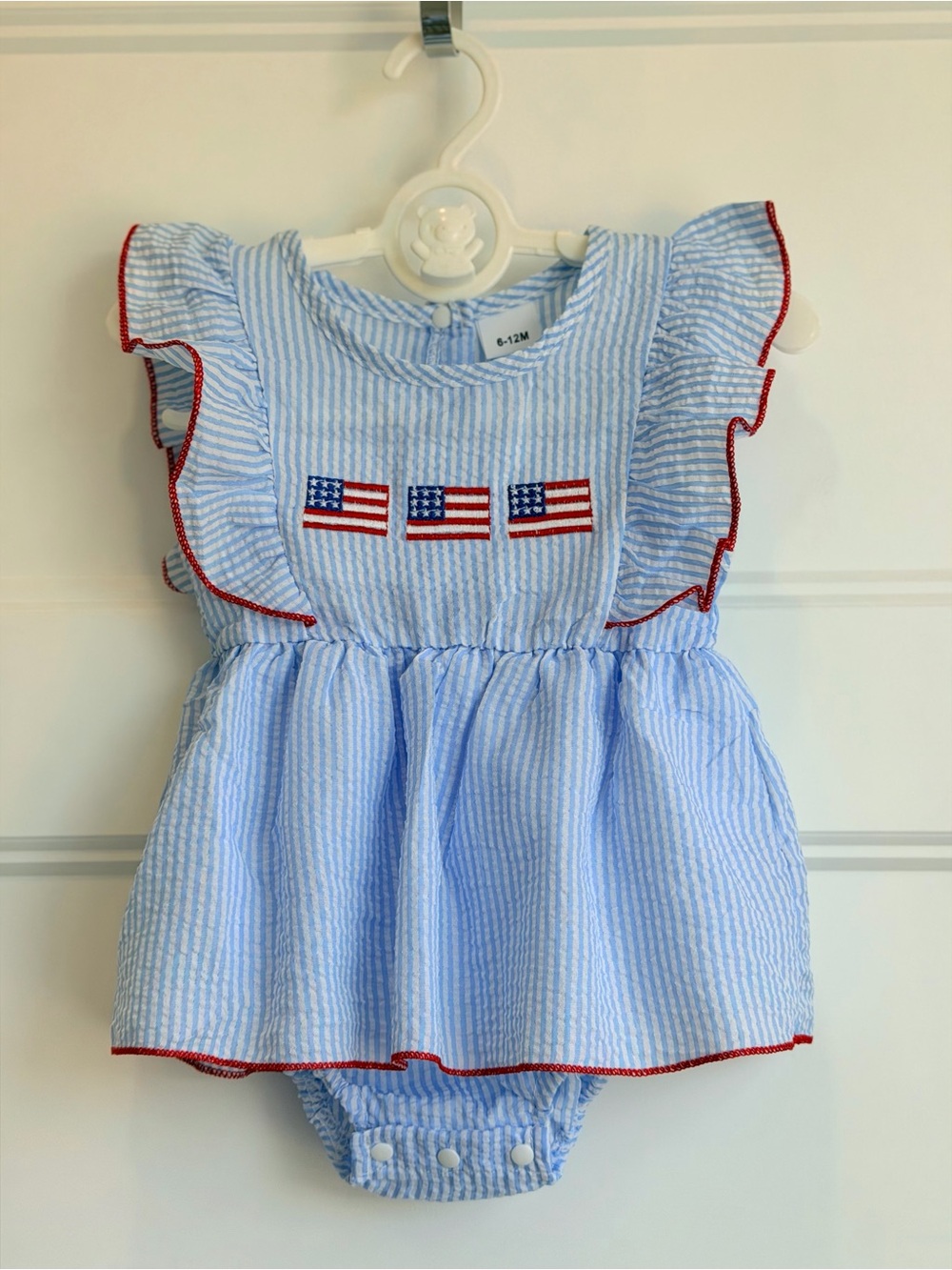 Baby Girls Blue Seersucker Flag Appliqué Dress